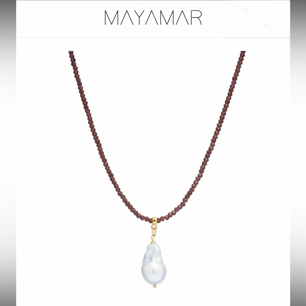 New! Garnet Beaded Baroque Pearl Necklace
